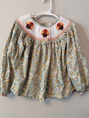Smockingbird Floral Smocked Turkey Long-Sleeve Top